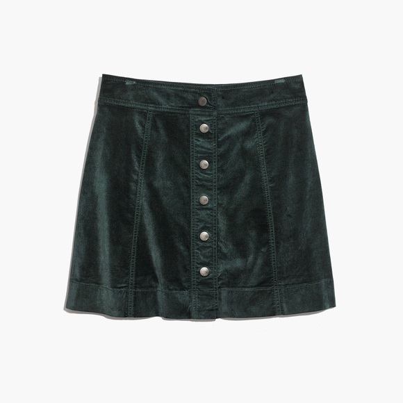 Madewell Velveteen Green A-Line Button Front Mini Skirt - Picture 4 of 11